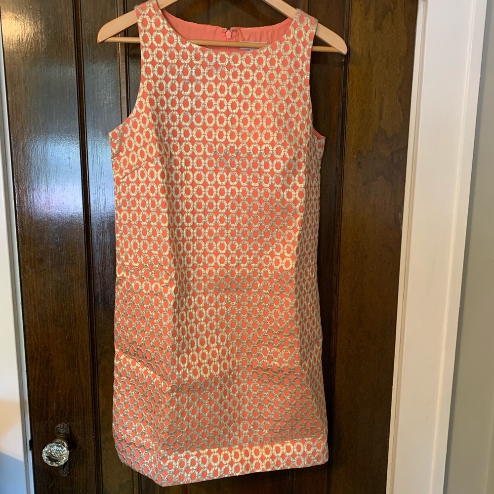 Coral & gold shift dress